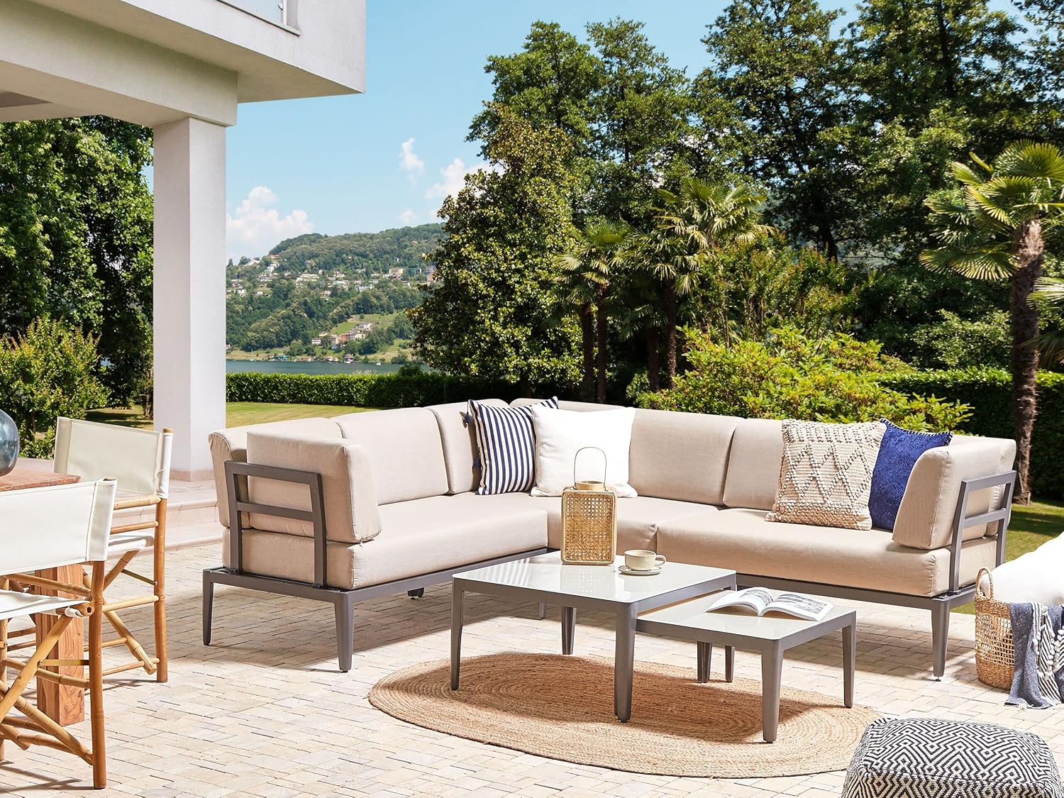 Beliani Modernes Outdoor-Lounge-Set Aluminium grau/beige für 6 Personen modern Rima III