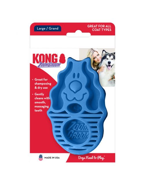 Kong Borstel Rubber Zoomgroom - Hondenvachtborstel - Blauw per stuk Large