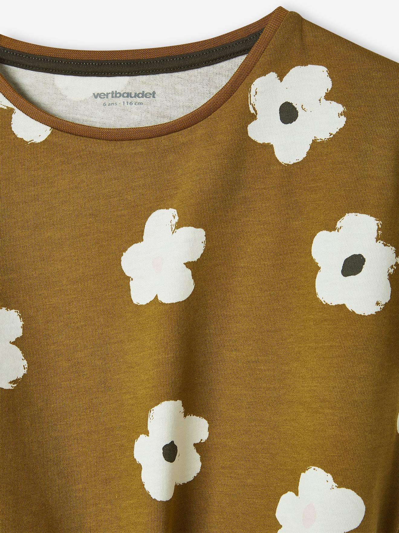 Camiseta estampada com laço elegante, para meninas, cor off-white
