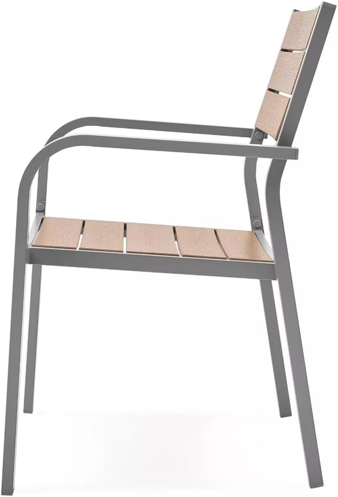 ASKON Gartengarnitur 5tlg. aus Aluminium und Non-Wood Teak-Optik, Stühle stapelbar, Sitzgarnitur mit 4 Gartenstühle mit Tisch, Poly-Holz