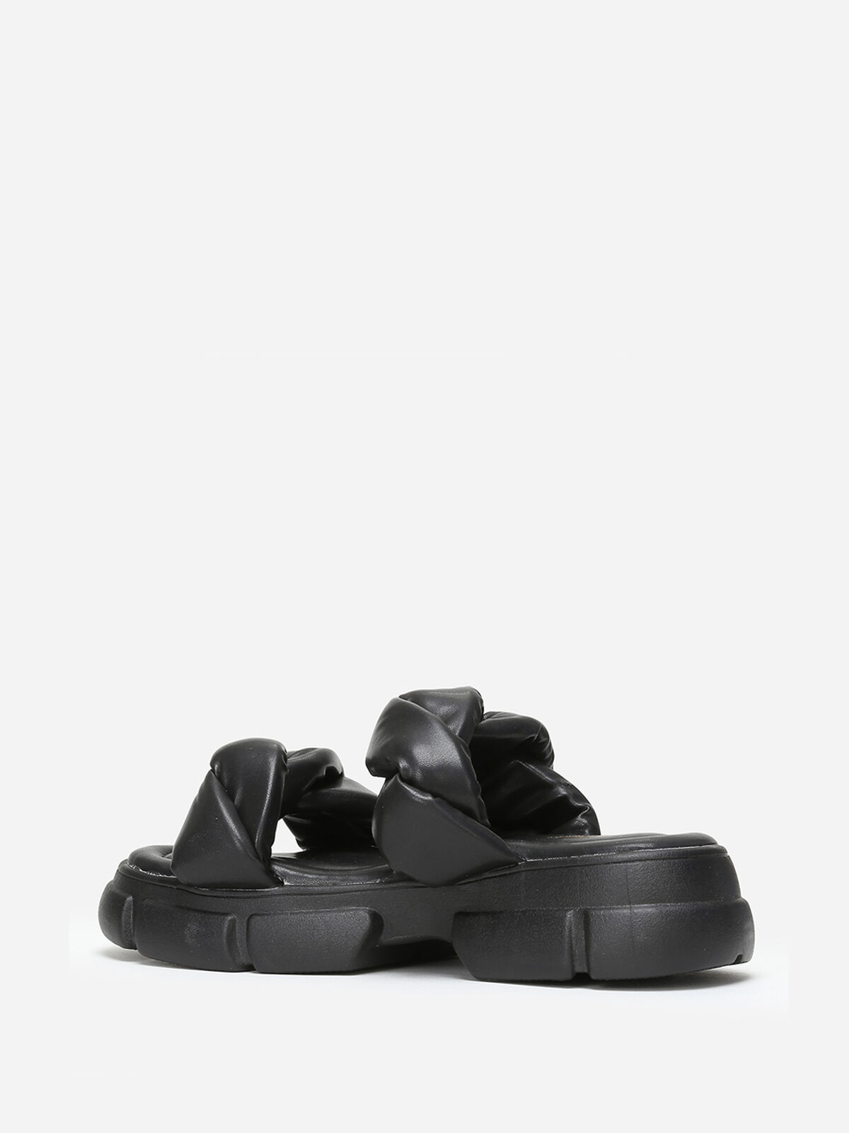 Mules crantées à brides matelassées- Noir