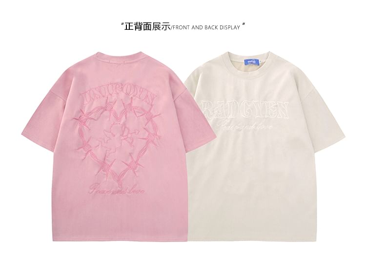 CHIC ERRO - T-shirt met korte mouwen, ronde hals en geborduurde letters