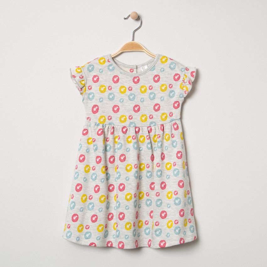 Robe manches courtes volantées à imprimé fantaisie all-over - Ecru