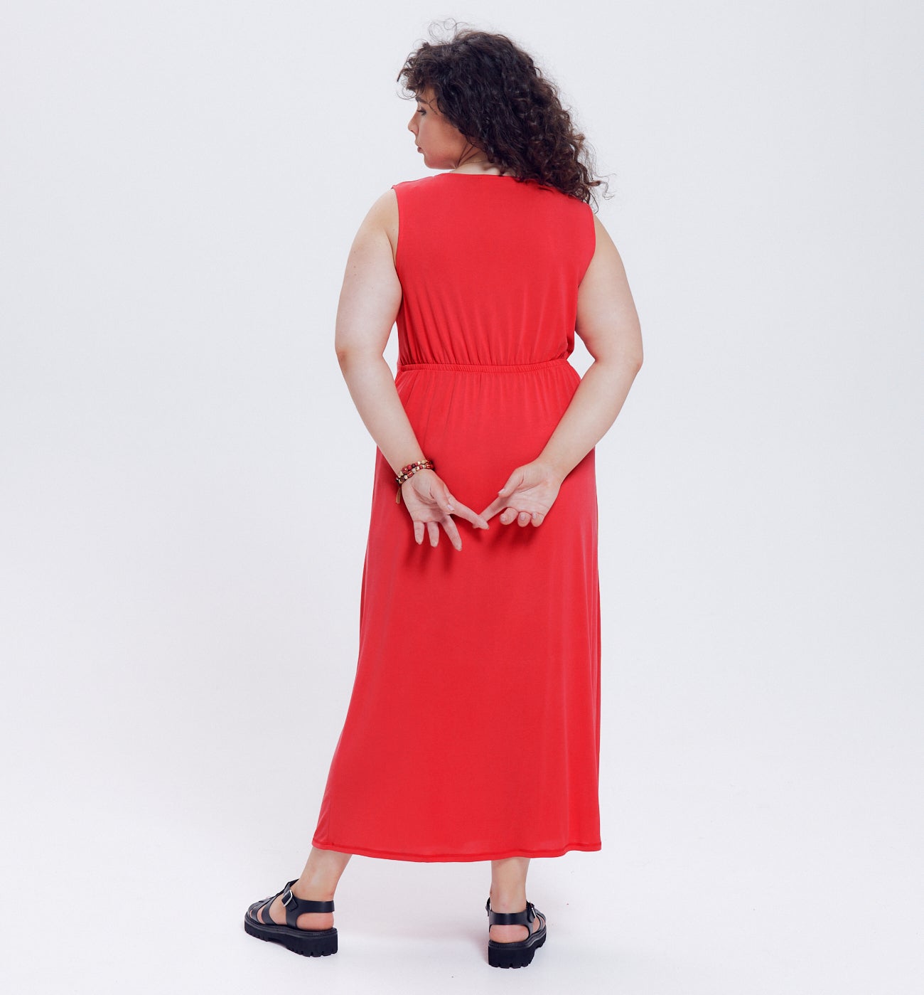 Longue robe unie en jersey - Groseille