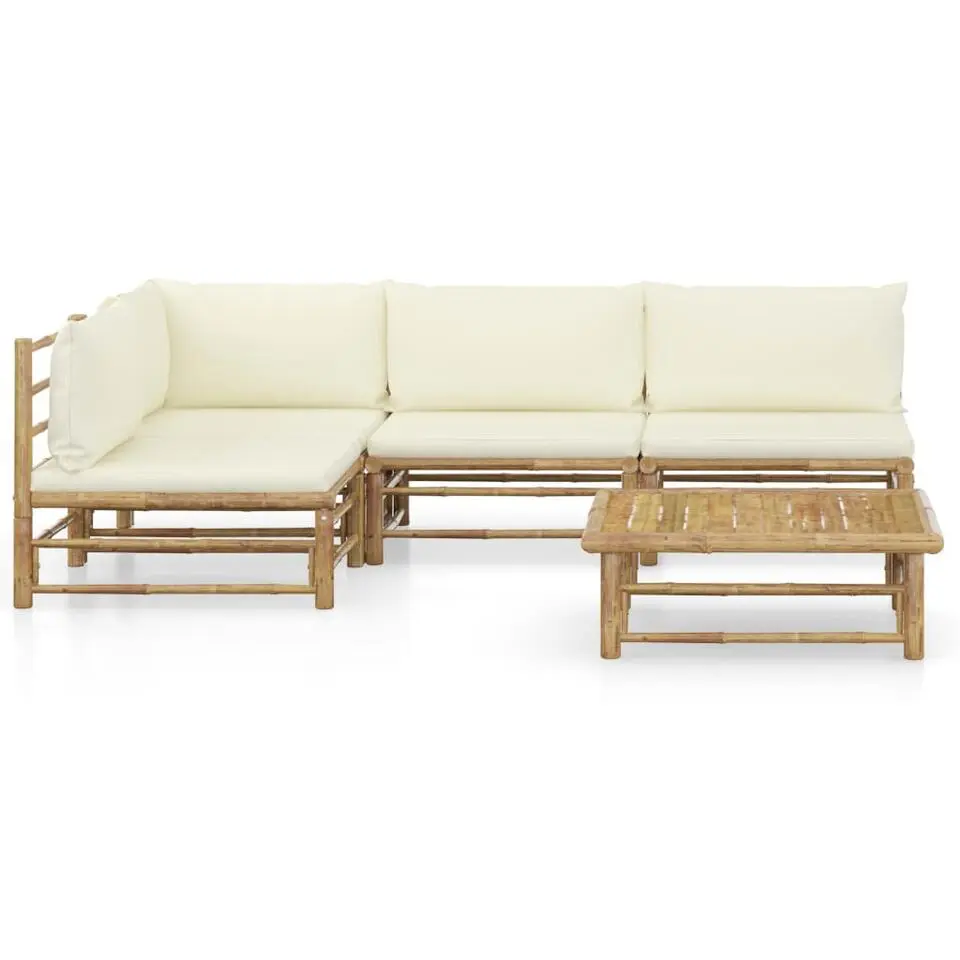 vidaXL - Loungeset - Crèmewitte - Bamboe - 5 stuks - Met kussens