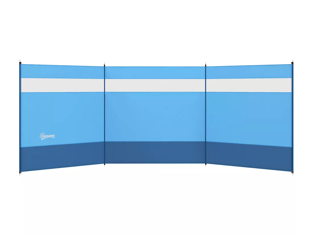 Paravent brise-vue camping plage portable pliable avec sac de transport et poteaux acier dim. 440L x 140H cm bleu