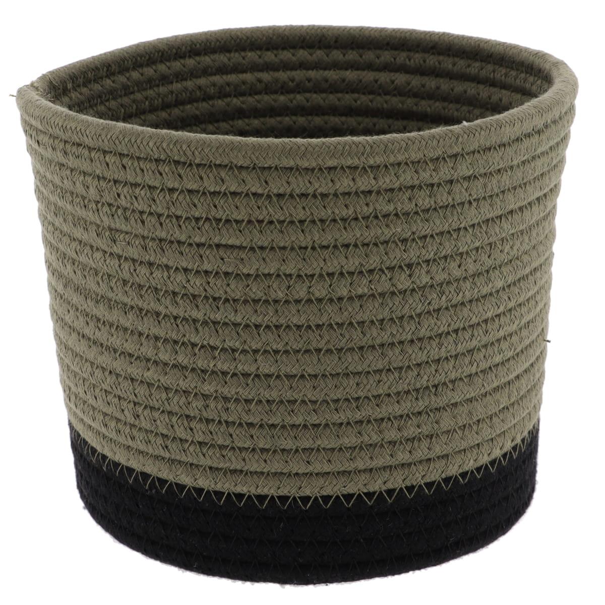 PANIER ROND COTON KAKI NOIR D.19X16CM