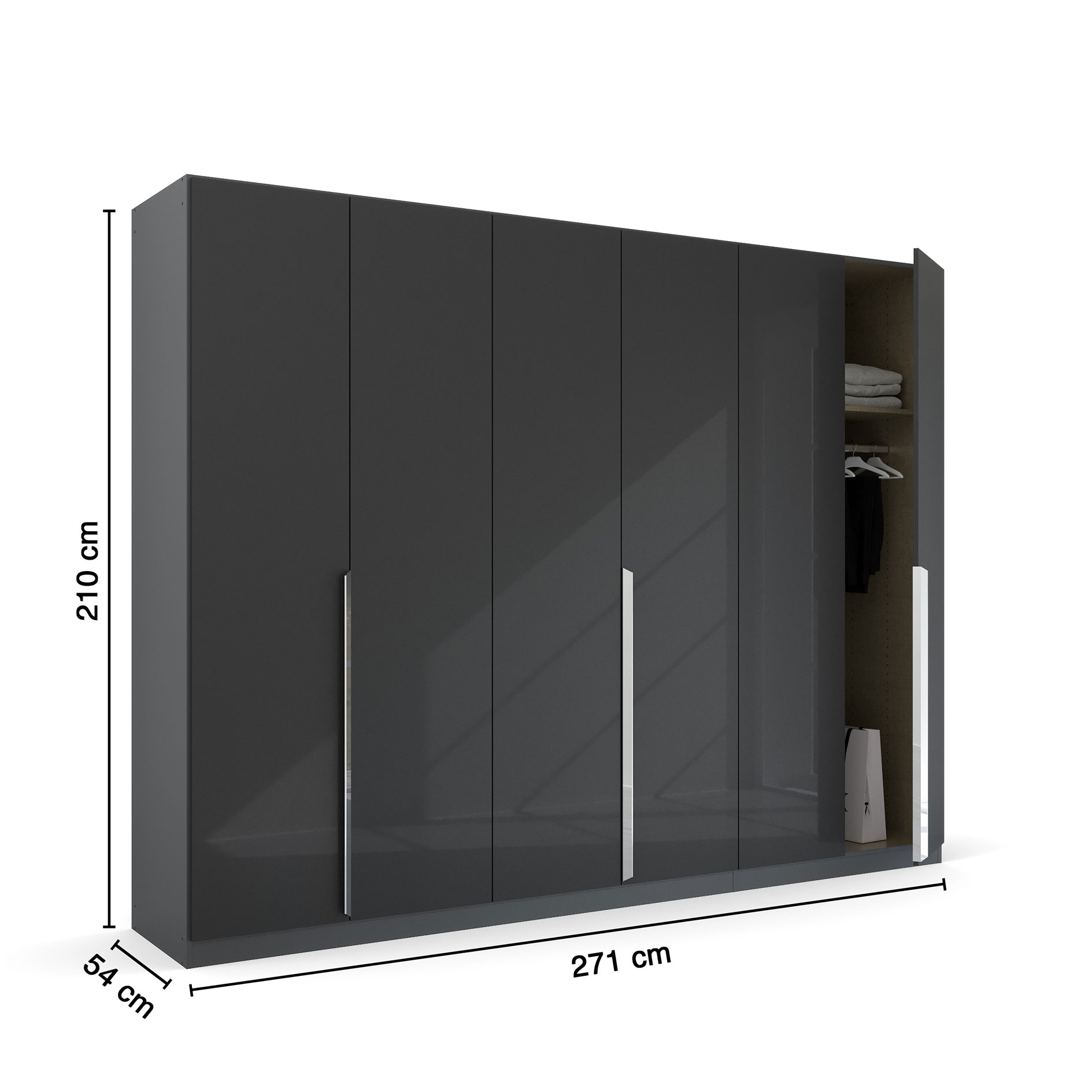 Drehtürenschrank - Hochglanz grau - 6 Türen - 271 cm
