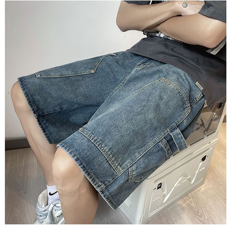 Femilina - Denim shorts met hoge taille en wijde pijpen