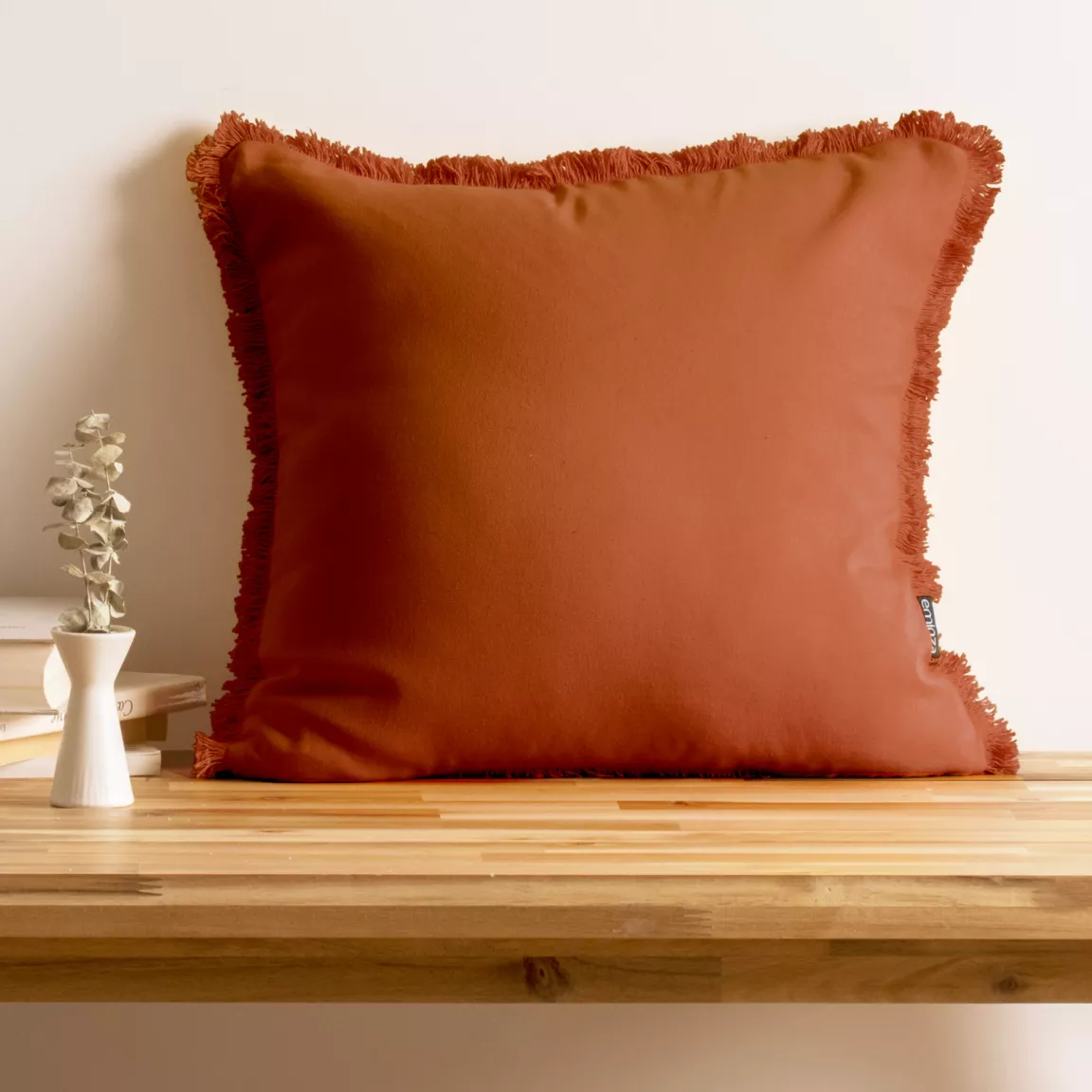 Coussin carré coton (45 x 45 cm) Pixel franges Terracotta