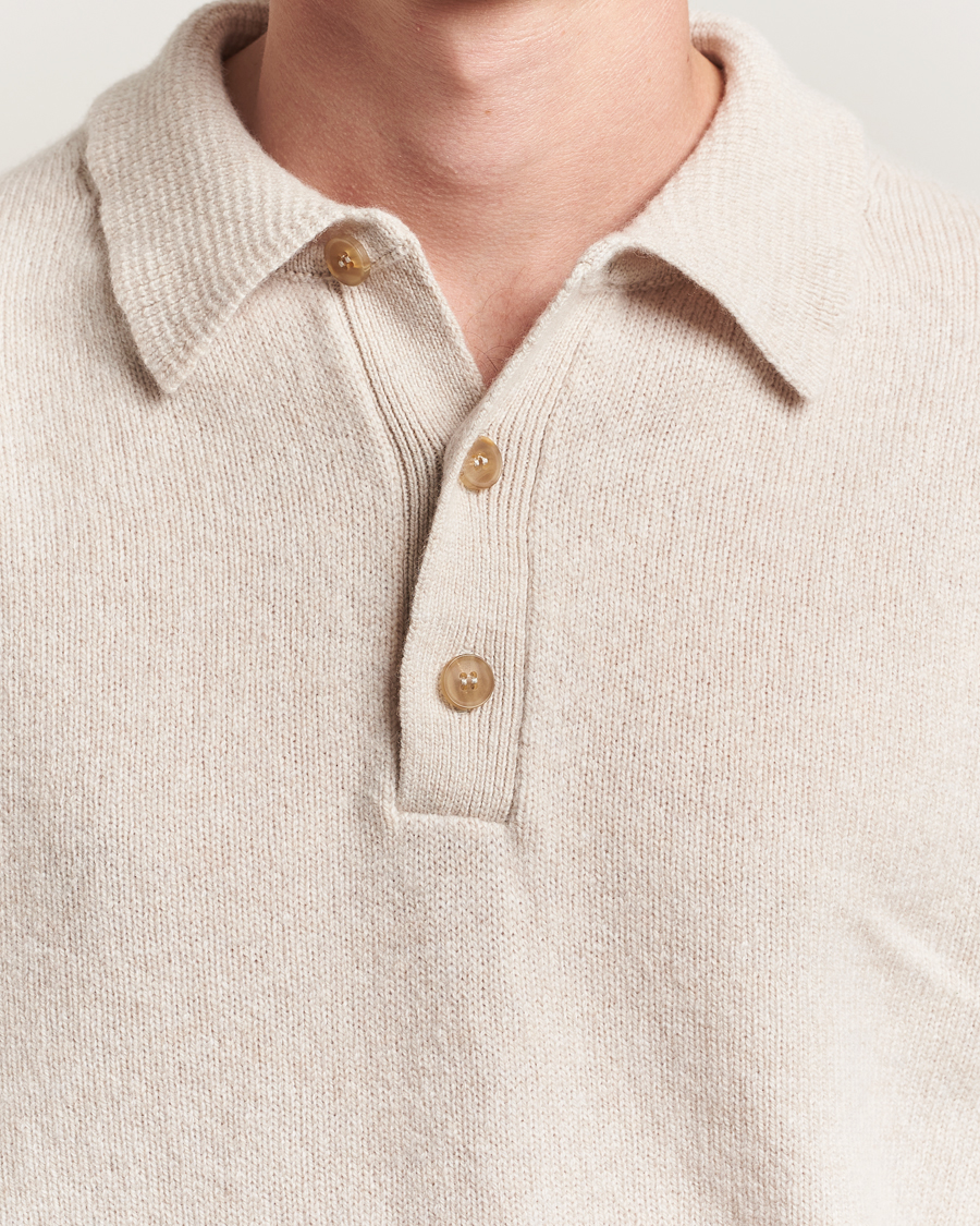 Sunspel Lambswool Poloshirt Oatmeal Melange