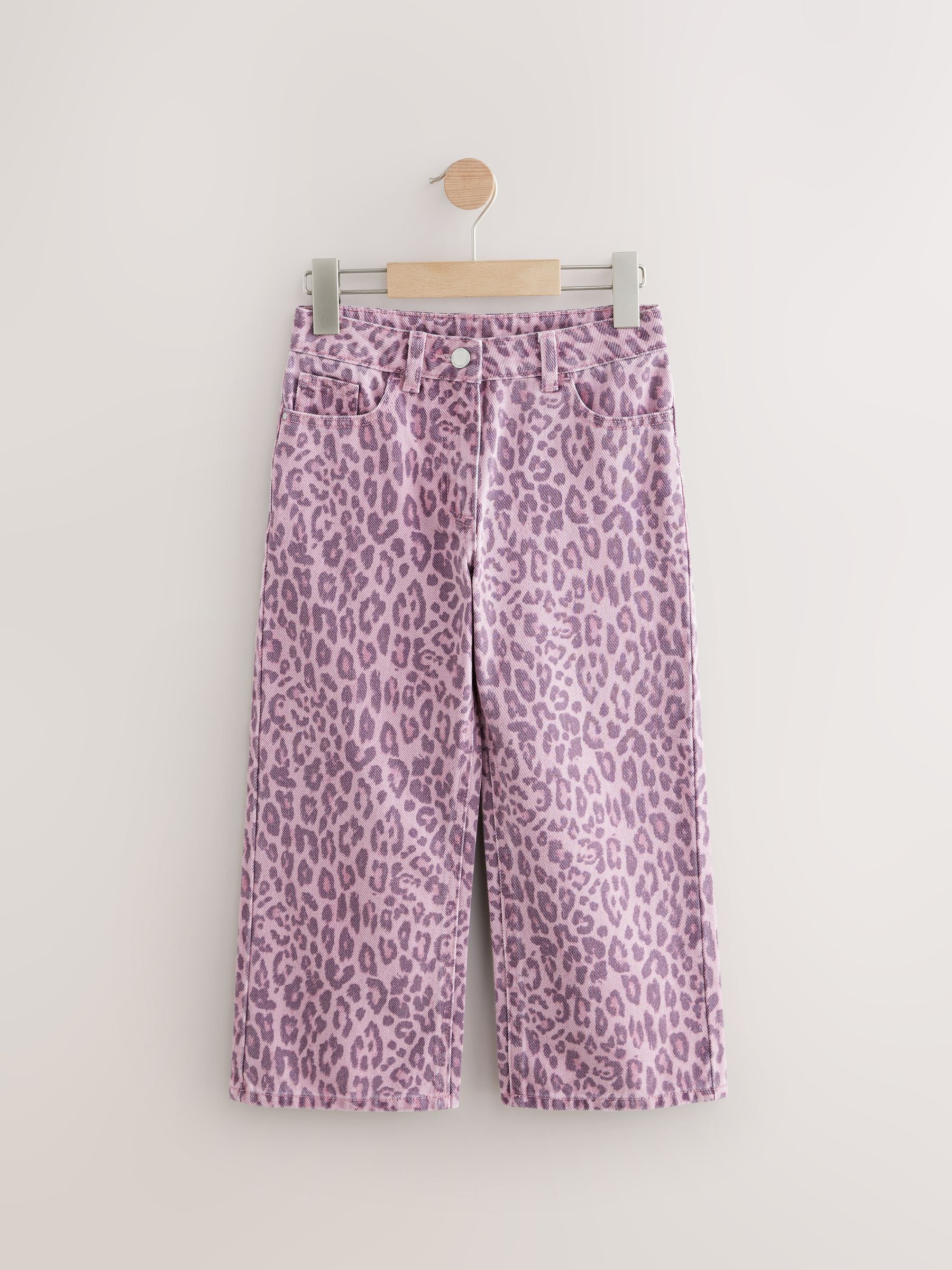 Roze met luipaardprint - Jeans met wijde pijpen (3-16 jr)
