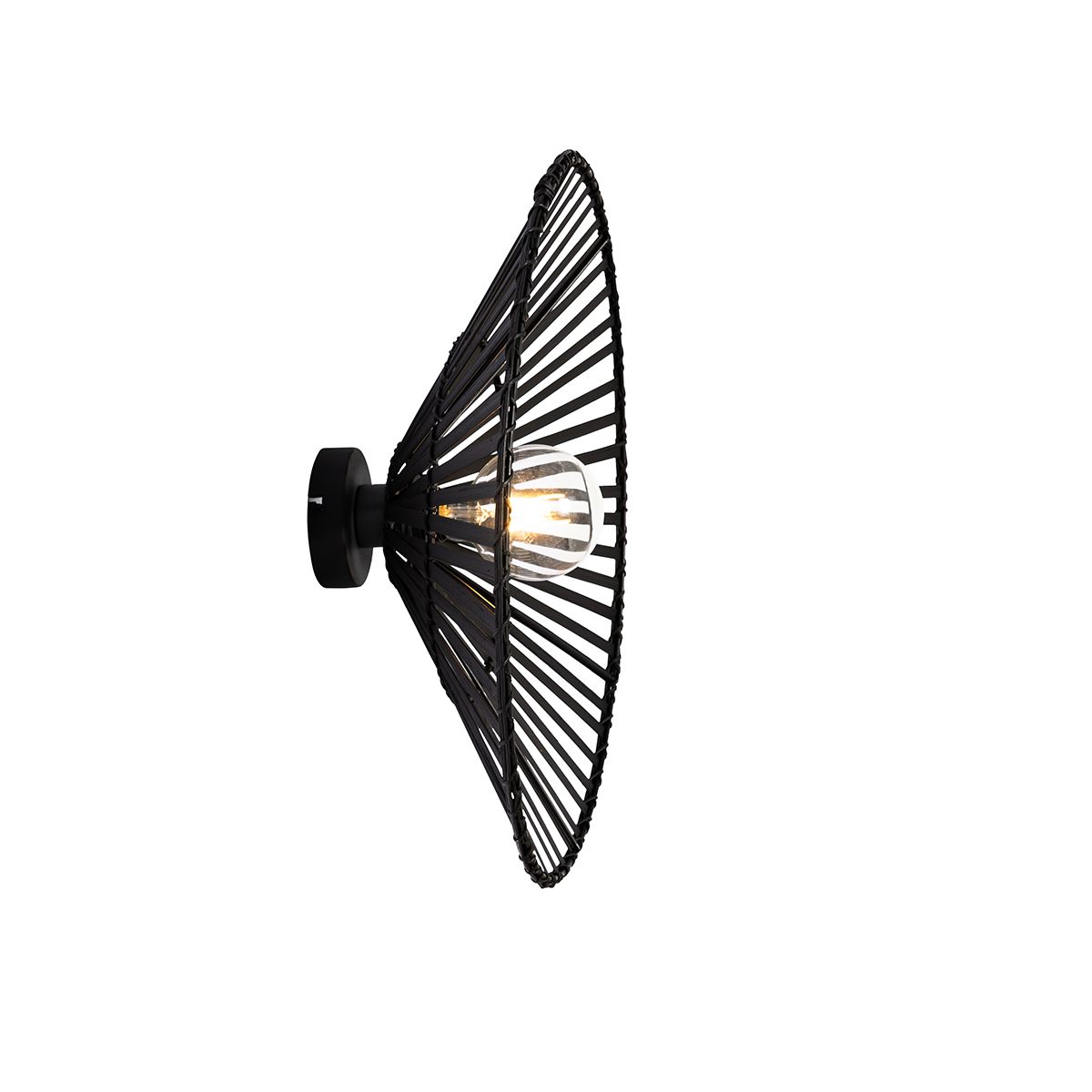 Oosterse wandlamp zwart bamboe rond - Pua