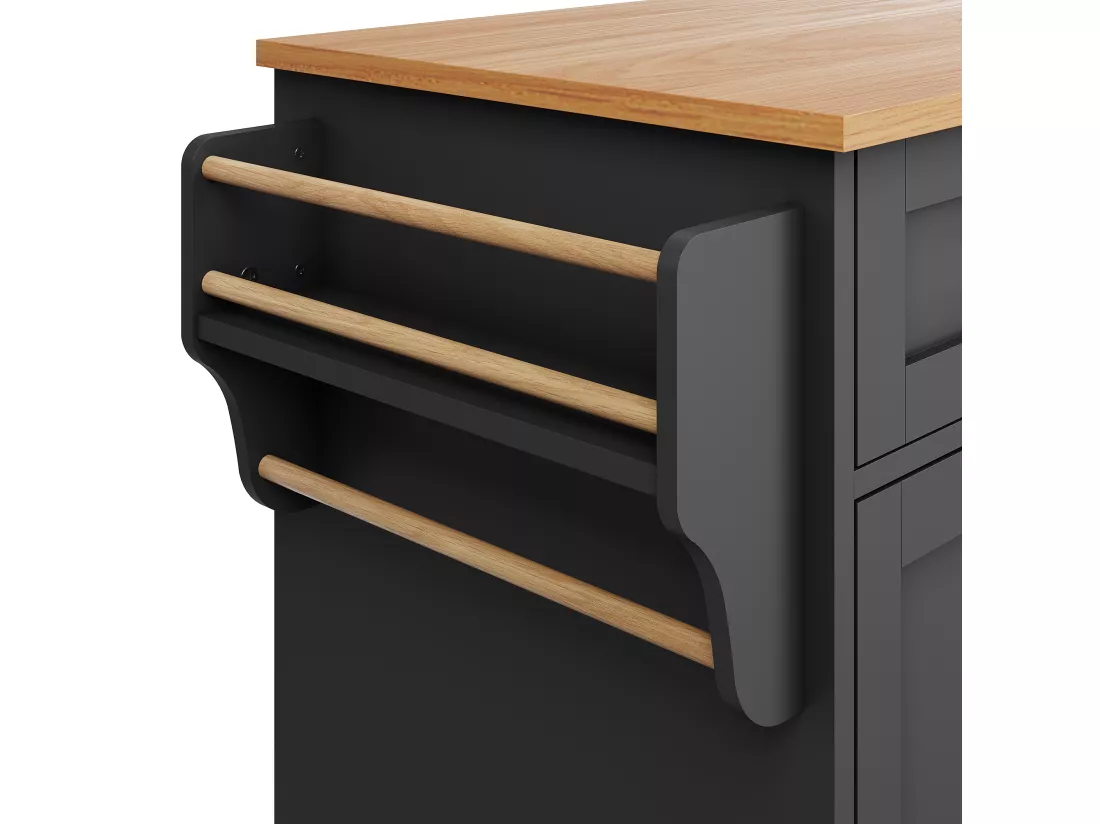 Ilot central de cuisine mobile - 5 tiroirs et 5 compartiments - MDF - Noir