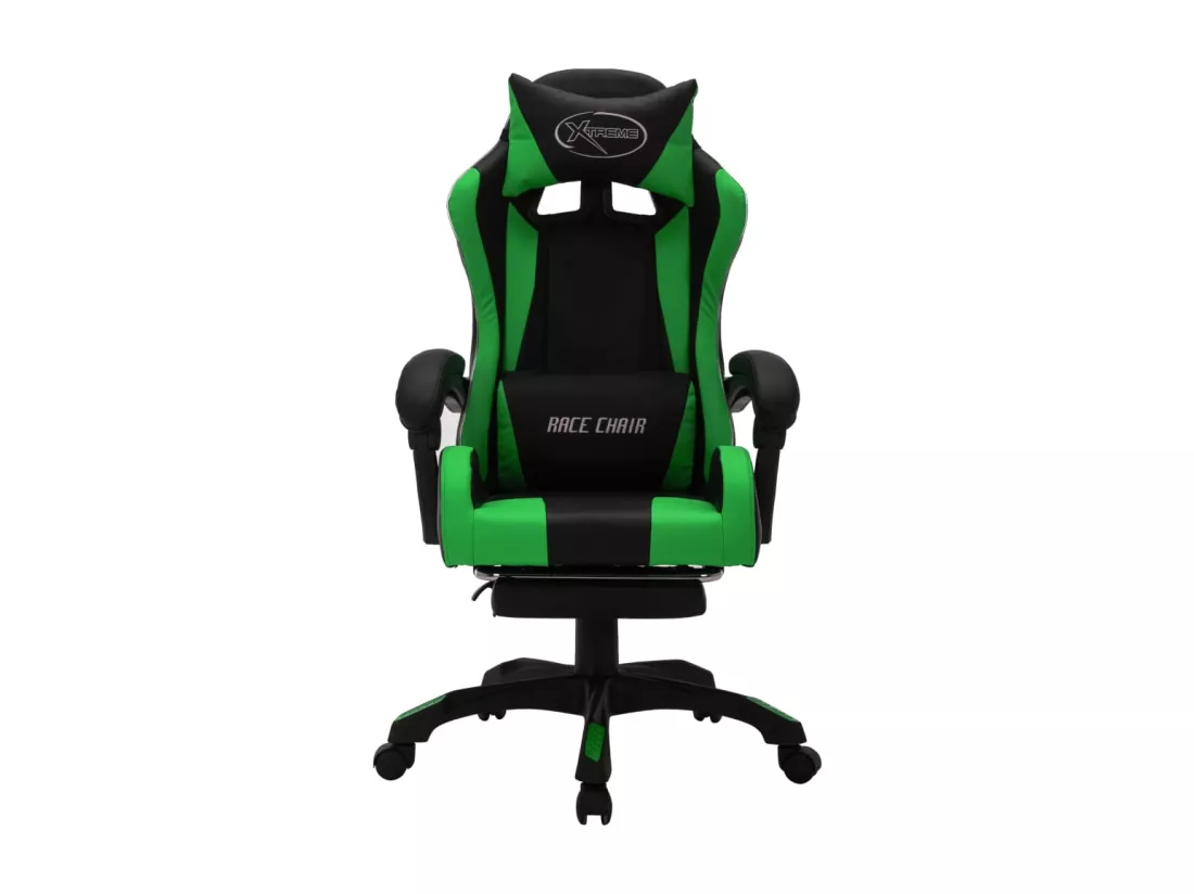 Fauteuil de jeux vidéo avec LED RVB Vert et noir Similicuir