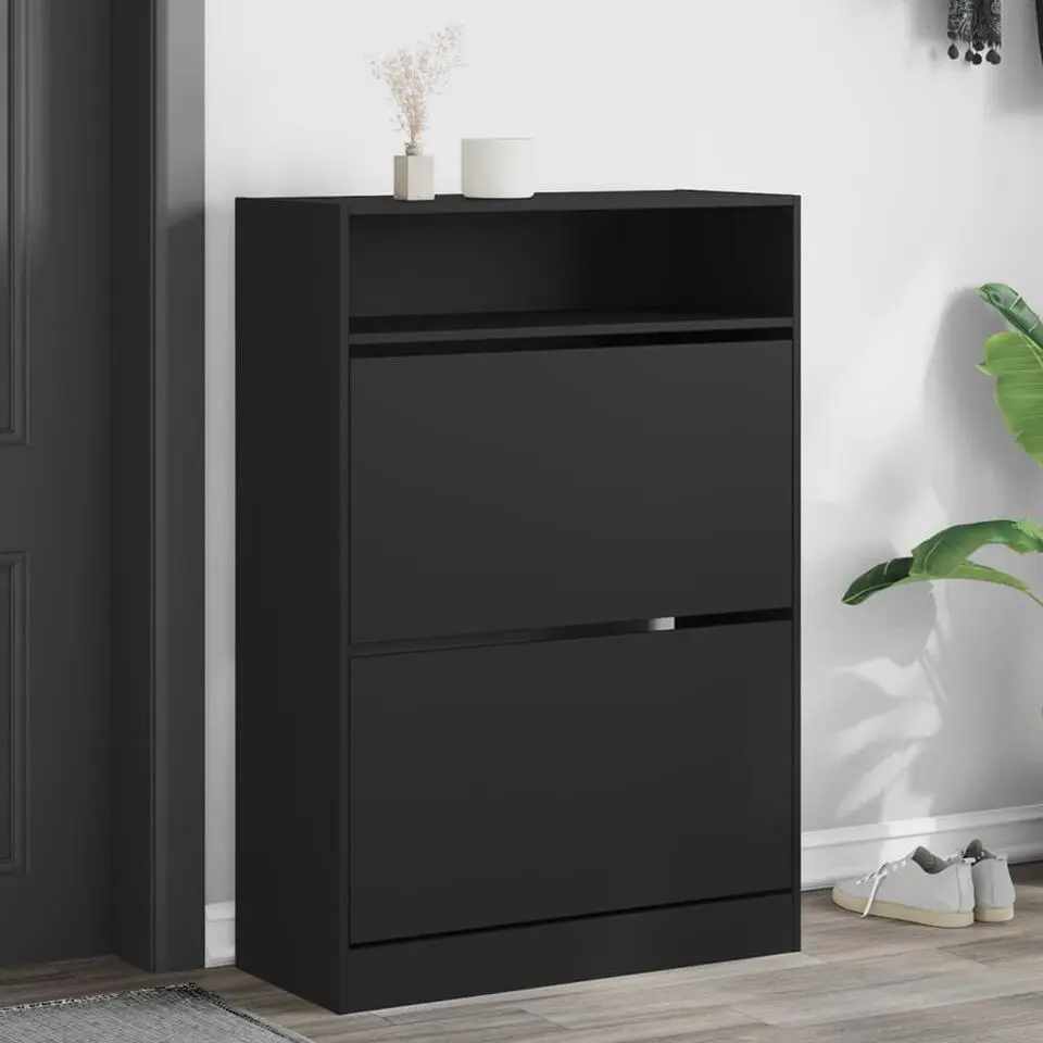 vidaXL - Schoenenkast - Zwart - Bewerkt hout