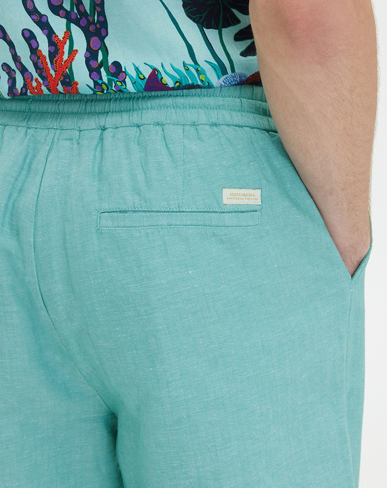 Scotch & Soda Bermuda en Coton bio & Lin Regular Fit élastique vert