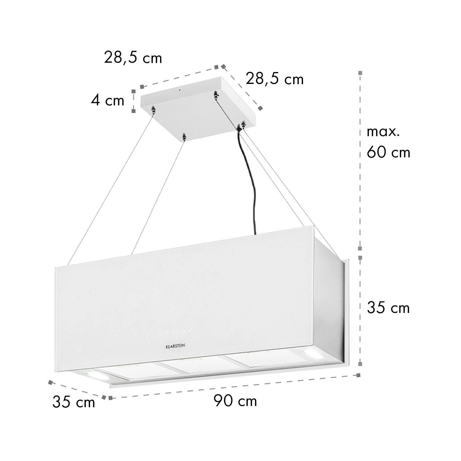 Kronleuchter XL Inselabzugshaube 90cm Umluft 590m³/h LED Touch weiß Weiß
