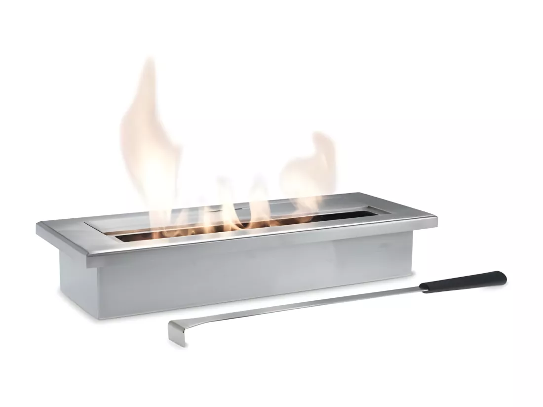 Table bio-cheminée design bioéthanol gris chrome 40 x 15 xh 8 cm