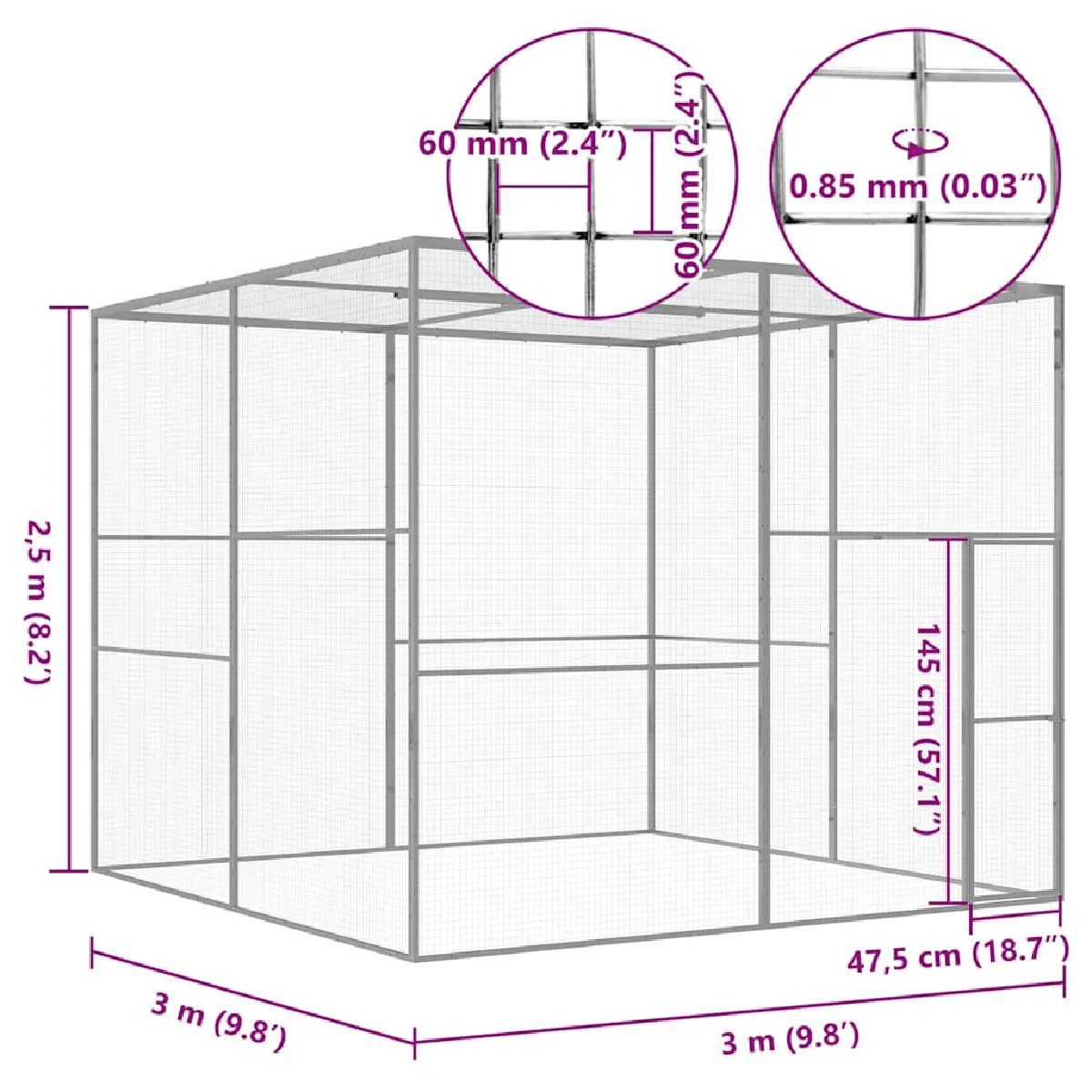 vidaXL Cage pour chat acier galvanisé 3x3x2.5 m