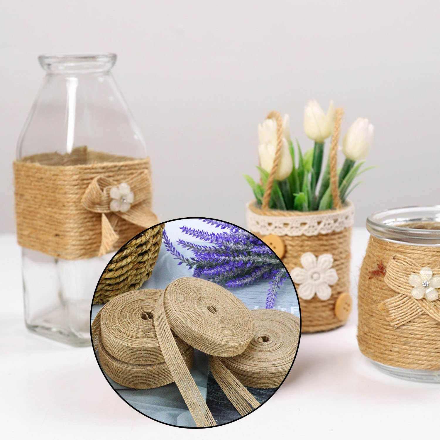 (5er Set) 6-25mm Geschenkband Nature Jute Deko Band für Geschenke / Hochzeiten - Braun