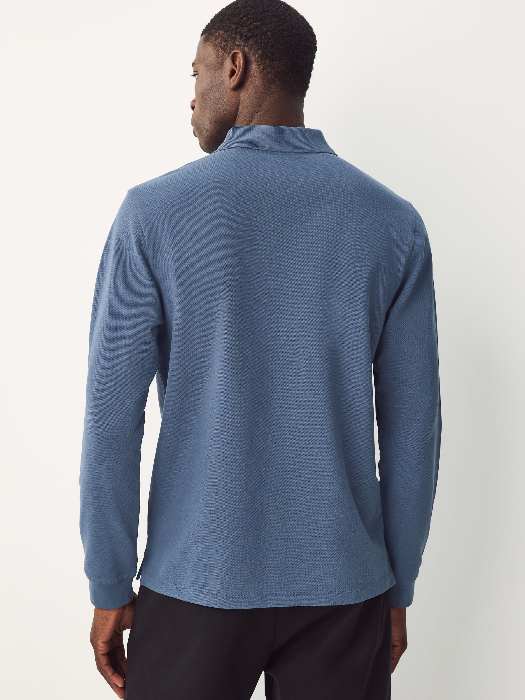 Blauw - Normale Pasvorm - Piqué polo met lange mouwen