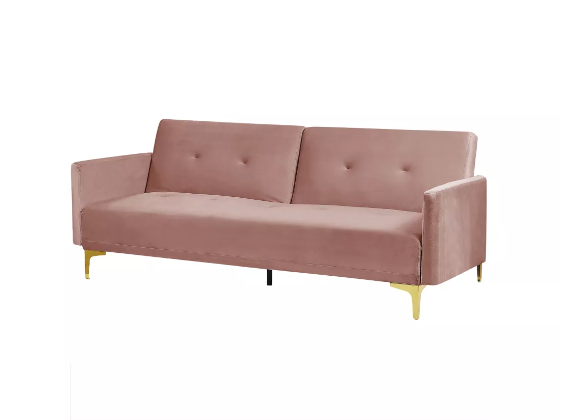 Canapé convertible 3 places en velours rose LUCAN