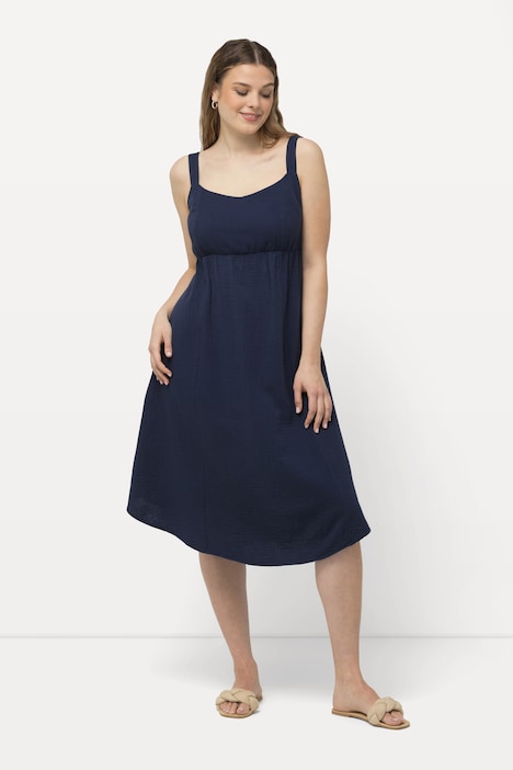 Midikleid, Musslin, Zipfelsaum, V-Ausschnitt, ärmellos