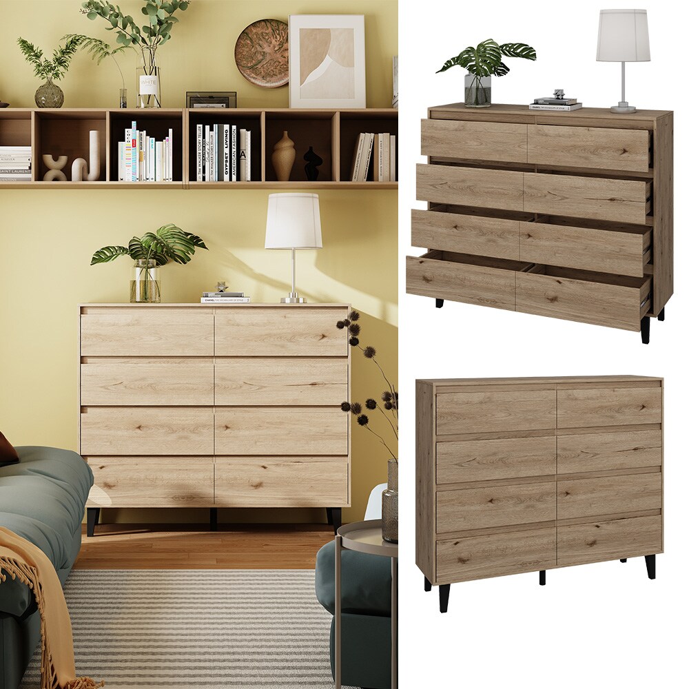 Vicco Sideboard Bahia Eiche 139 x 117 cm mit 8 Schubladen