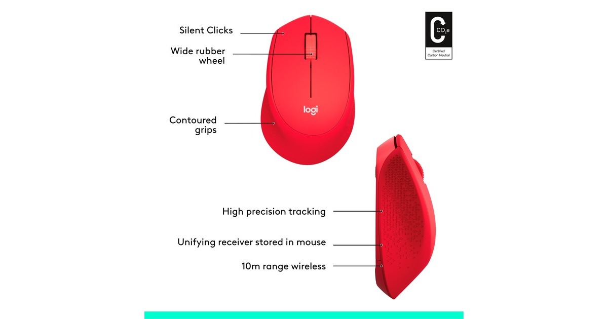 LogitechM330 SILENT PLUS muis  (Rood, 1000 dpi)