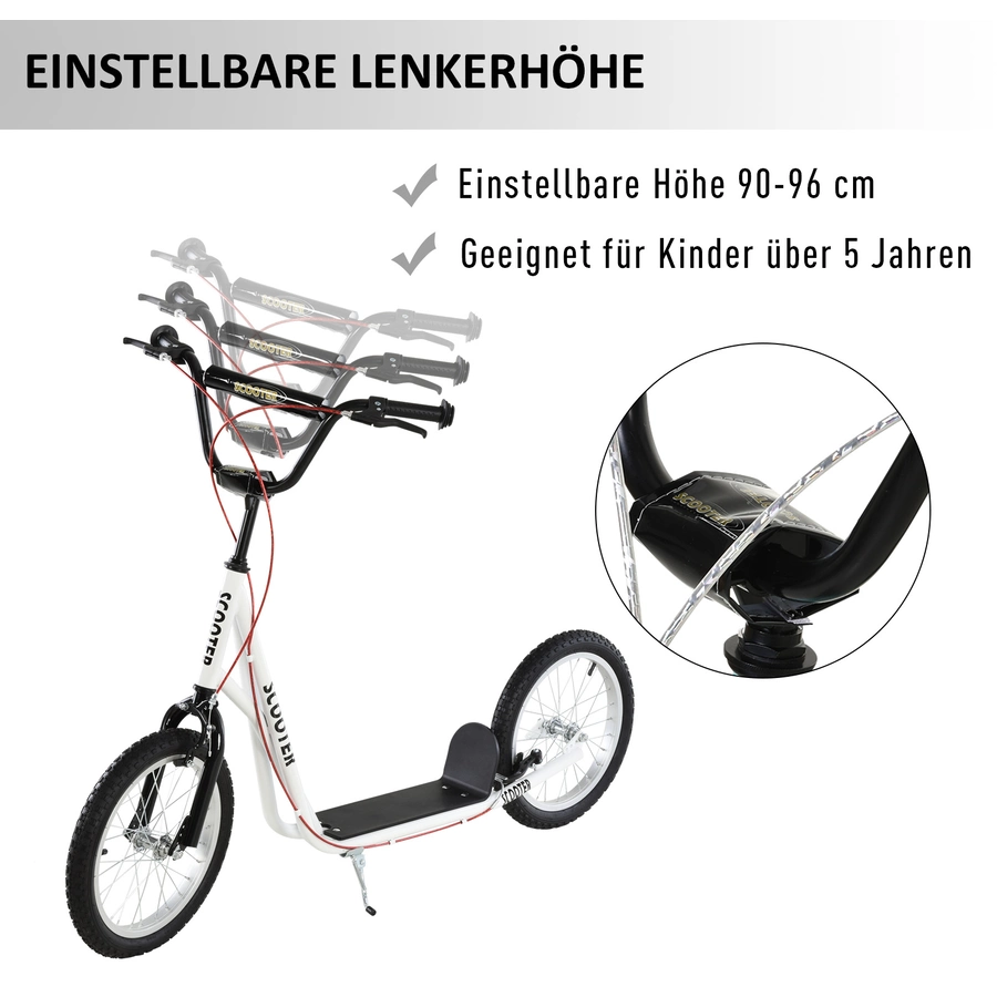 HOMCOM Kinderscooter mit Handbremse weiß