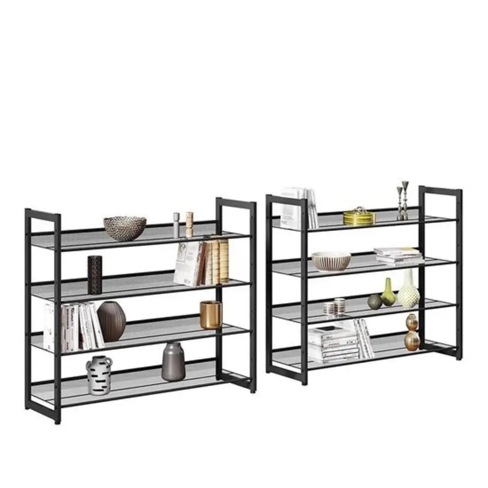 Parya Home - Schoenenrek met 8 roosters - Metaal - Zwart