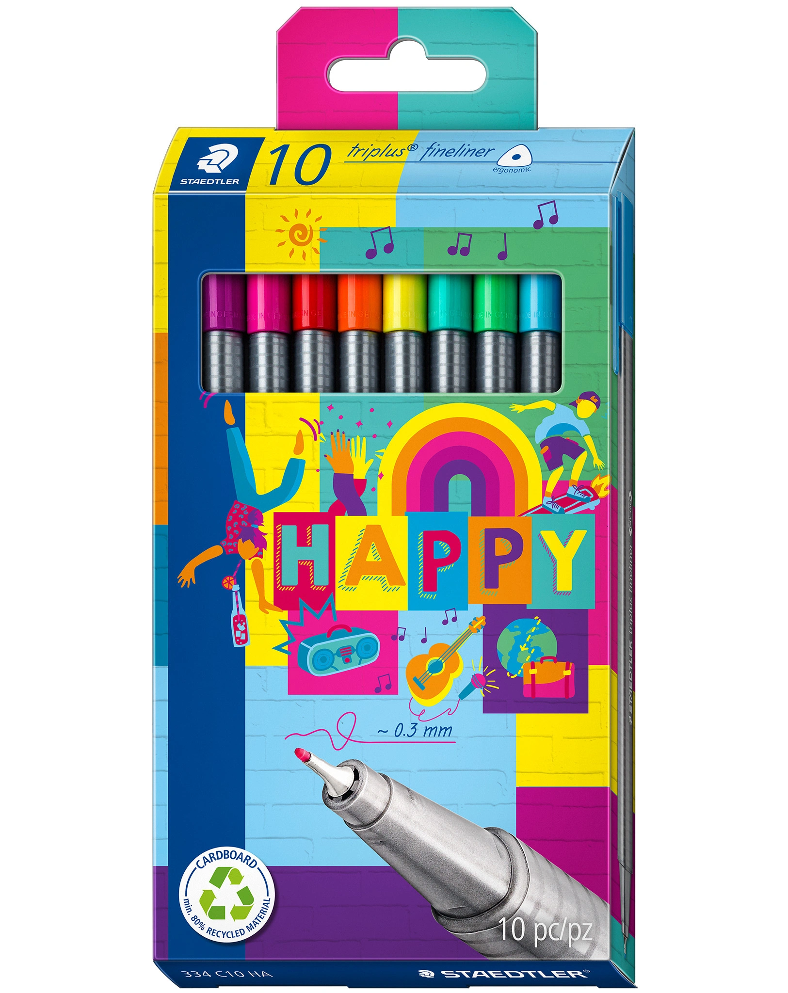 334 C10 HA Fineliner triplus® HAPPY mit 10 Farben