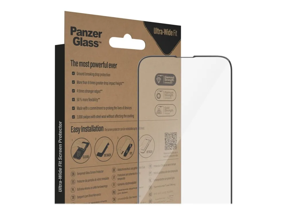 PanzerGlass™ | Antibacterial - Skærmbeskytter for mobiltelefon - Ultra-Wide Fit - rammefarve sort | Apple iPhone 13 Pro Max/14 Plus