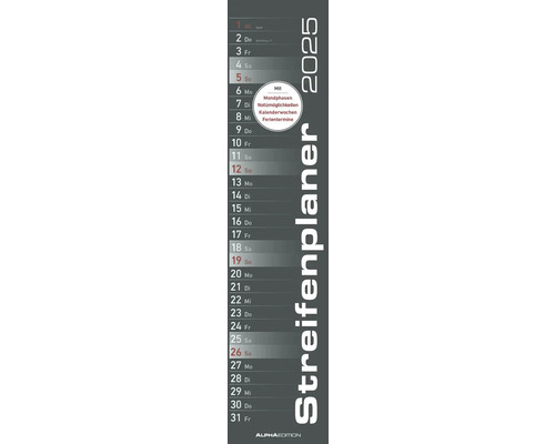 Stripplanner zwart 2025 11,3x49,5 cm