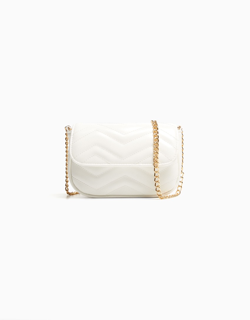 Bolsa transversal acolchoada com efeito de couro