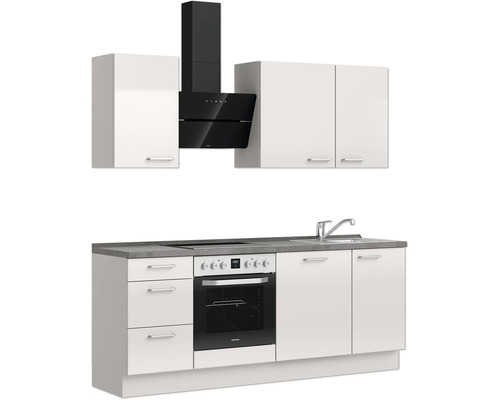 NOBILIA keukenblok met apparatuur Urban 210 cm zijdegrijs hoogglans voorgemonteerde variant links 4004539010031