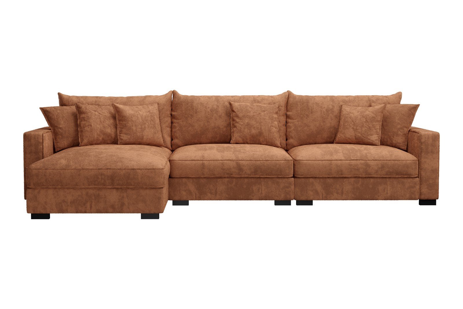 Rossi Lux 3-seter med sjeselong venstre Tekstil Genesis 9 Deep Terra, arm B med sorte ben. Lux Komfort.