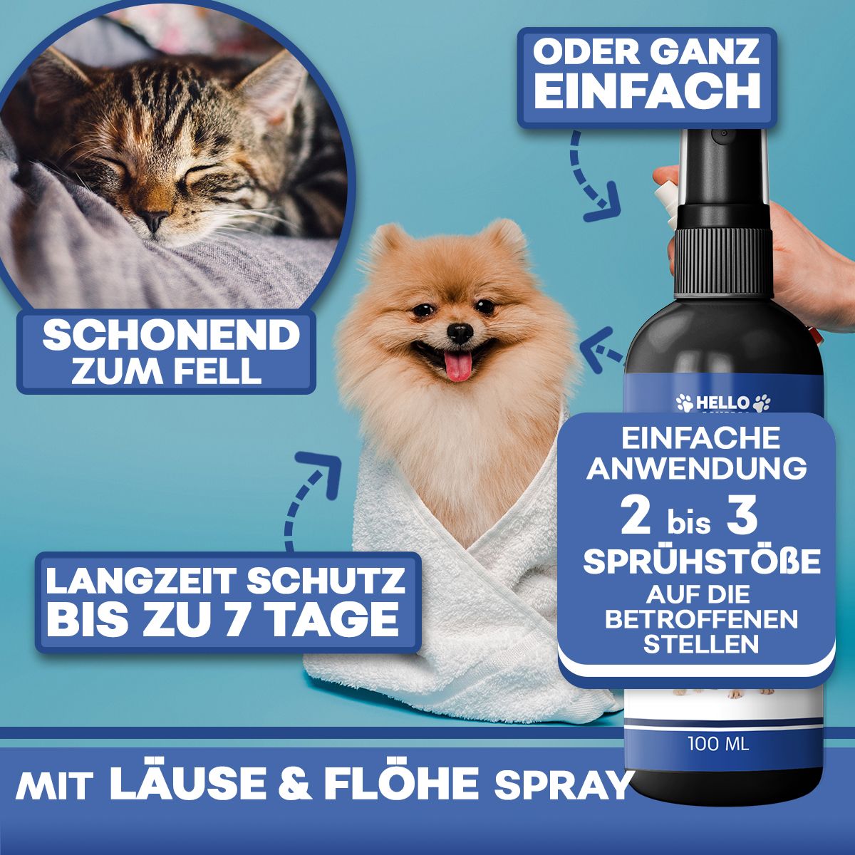 Hello Animal® | Läuse & Flöhe Spray für Hund & Katze