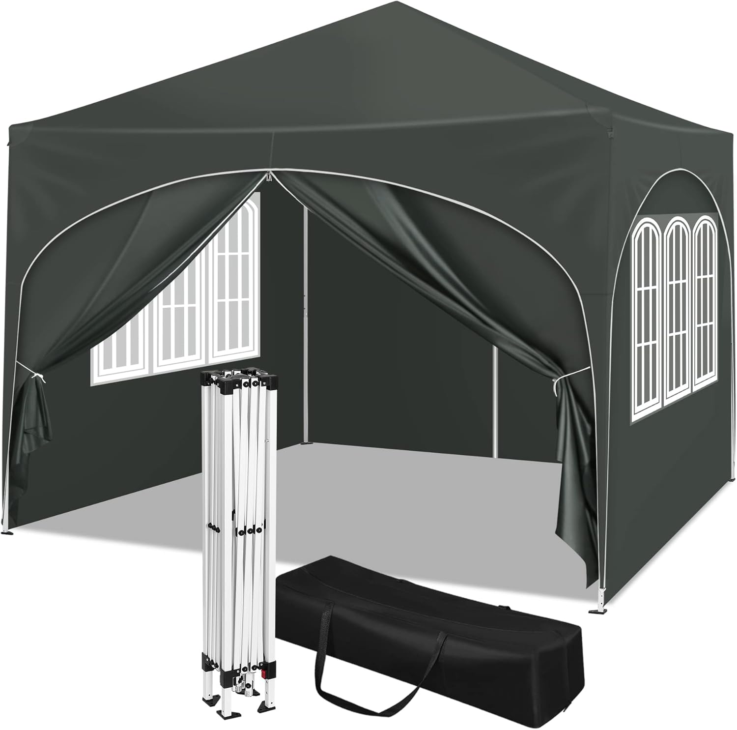 WOLTU Pavillon, Faltpavillon 3x3 m, mit 4 Seitenwänden, Partyzelt wasserabweisend UV-Schutz 50+, höhenverstellbarer Gartenpavillon, mit Tragetasche, für Outdoor Garten Camping Grau