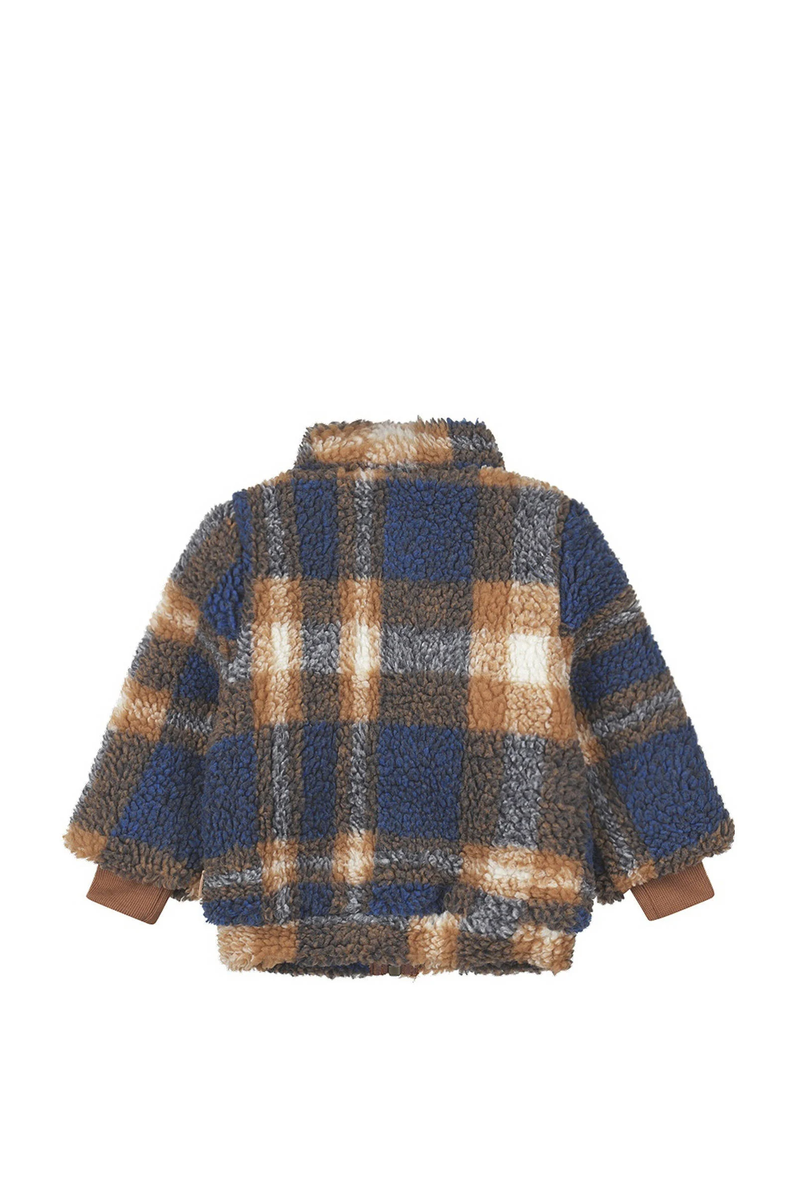 Dirkje geruite teddy winterjas donkerblauw/bruin/ecru