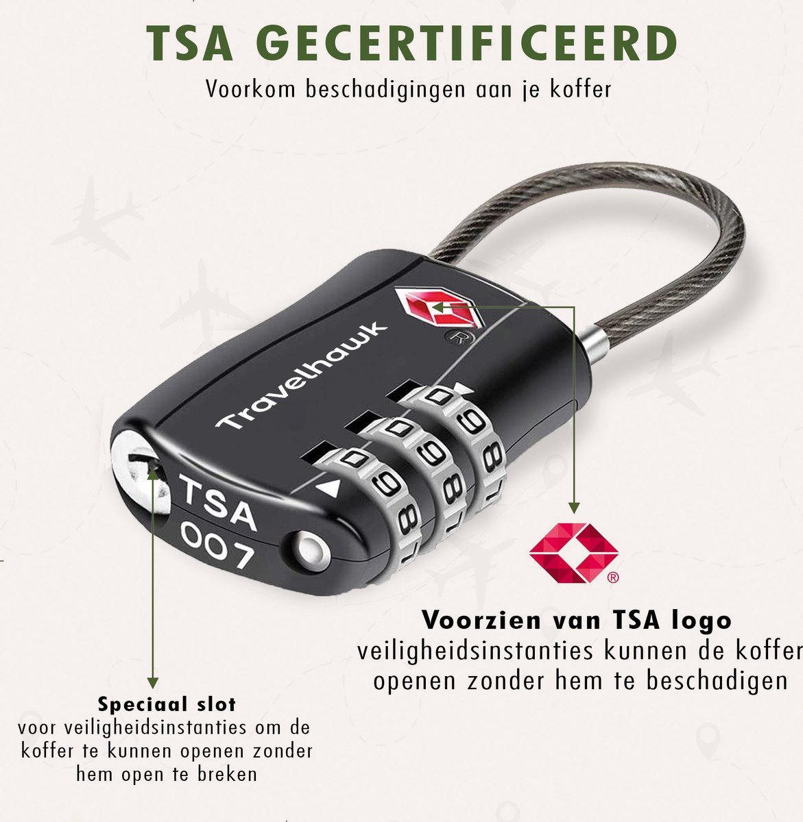 Travelhawk Kofferslot - TSA Reisslot - 3 stuks