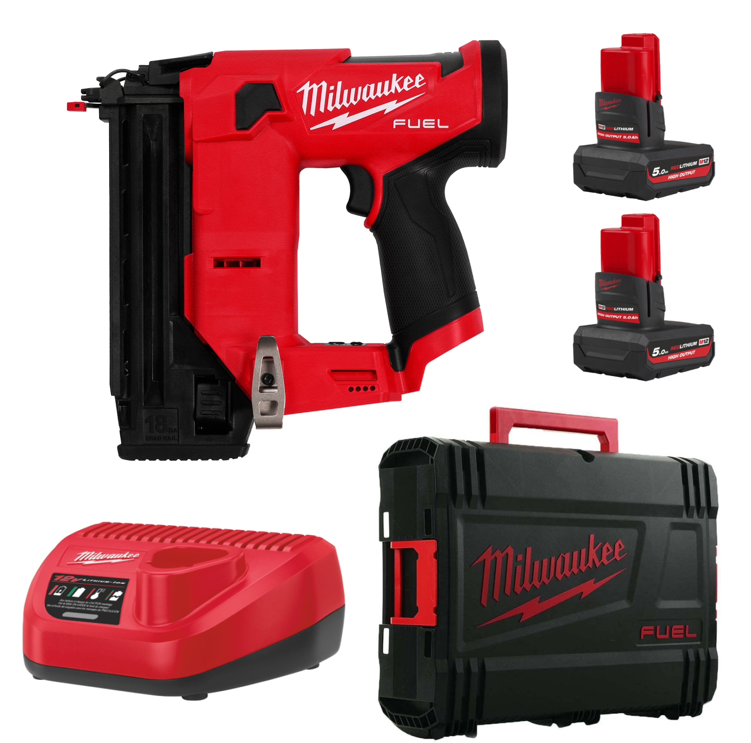 Milwaukee M12 FCN18GS-202X 12V Li-ion accu Rechte tacker set (2x 2.0Ah accu) in HD Box - 18Ga
