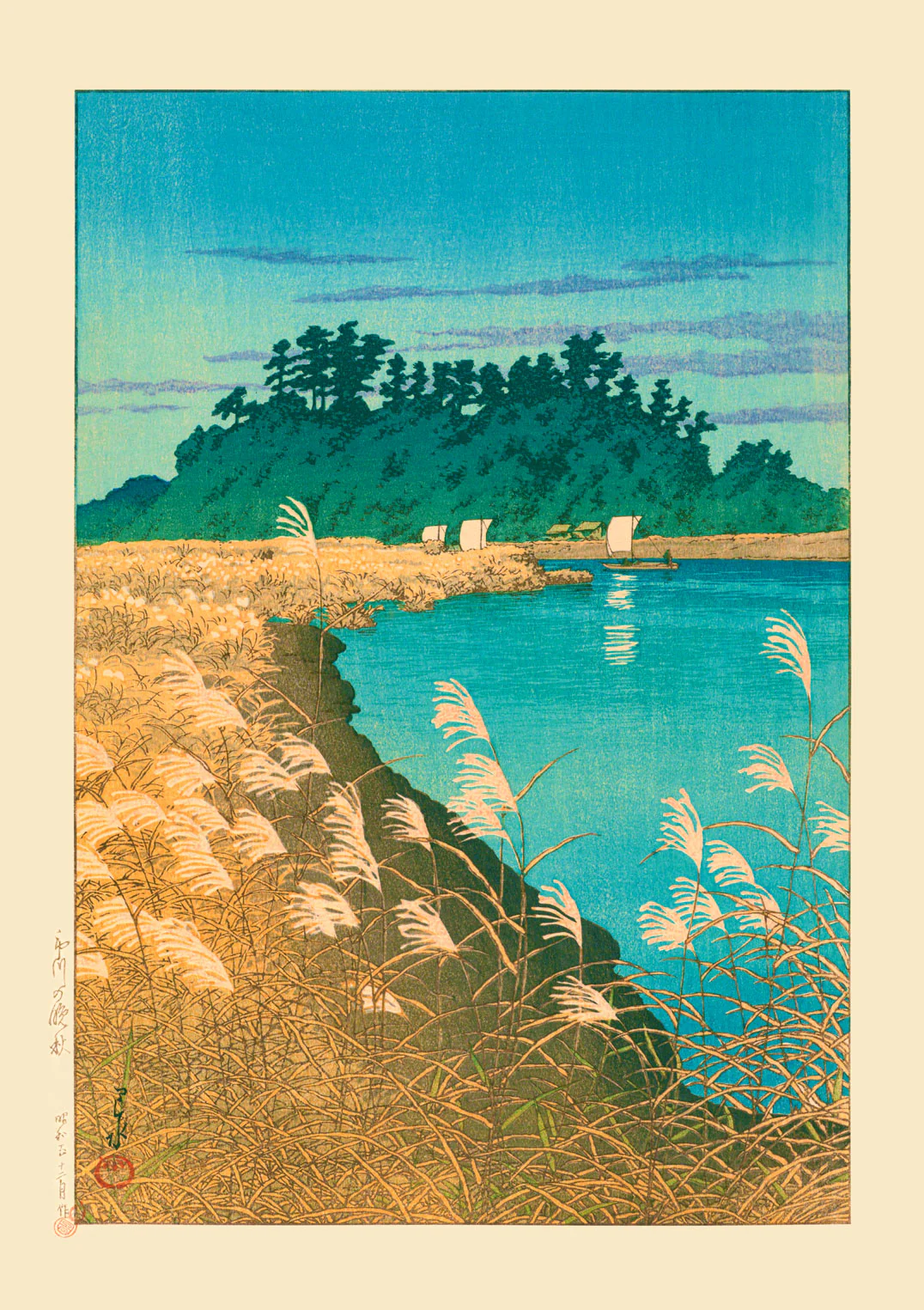 Spätherbst in Ichikawa Kunstdruck von Hasui