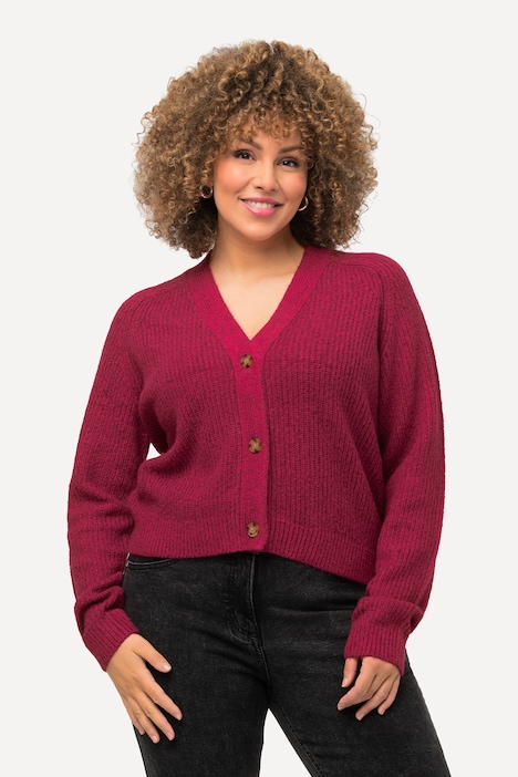 Strickjacke, V-Ausschnitt, Knopfleiste, Raglanärmel