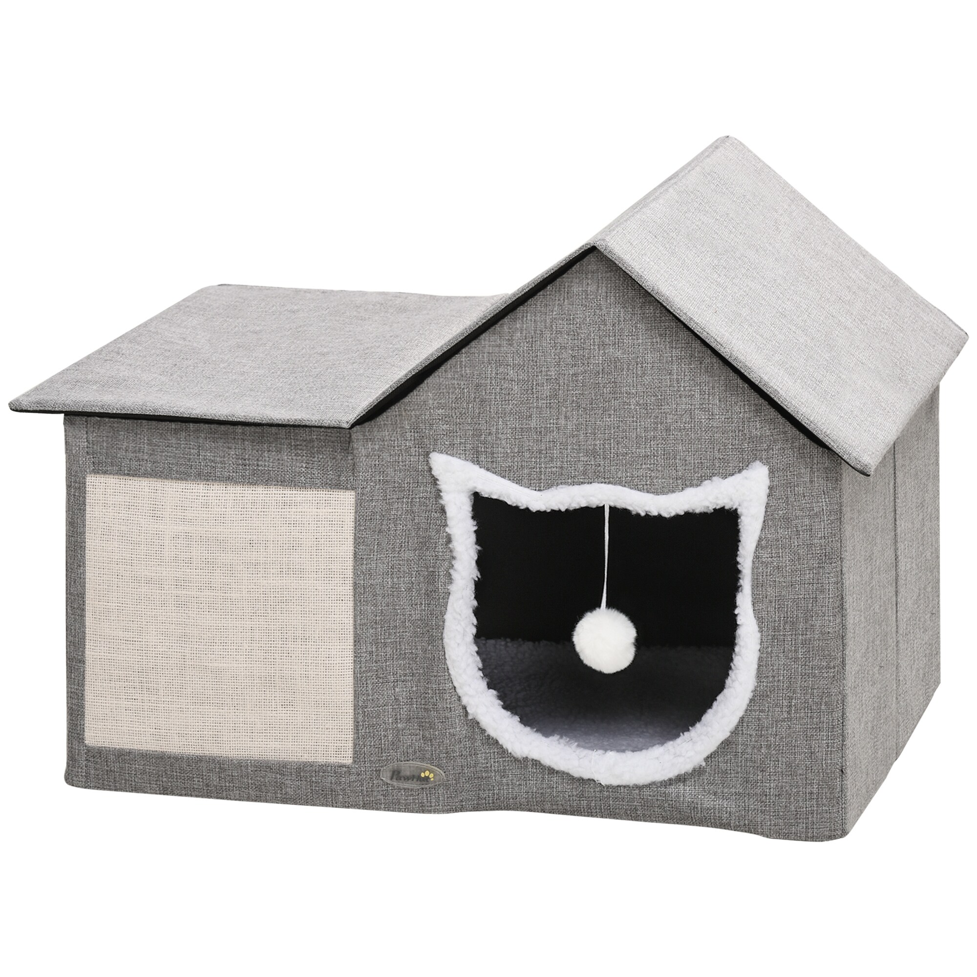 PawHut Katzenhöhle mir Spielball und zwei Eingängen grau 65L x 41B x 45,5H cm
