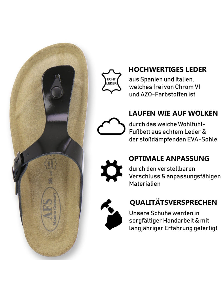 Zehensteg Sandalen Damen schwarz Lackleder