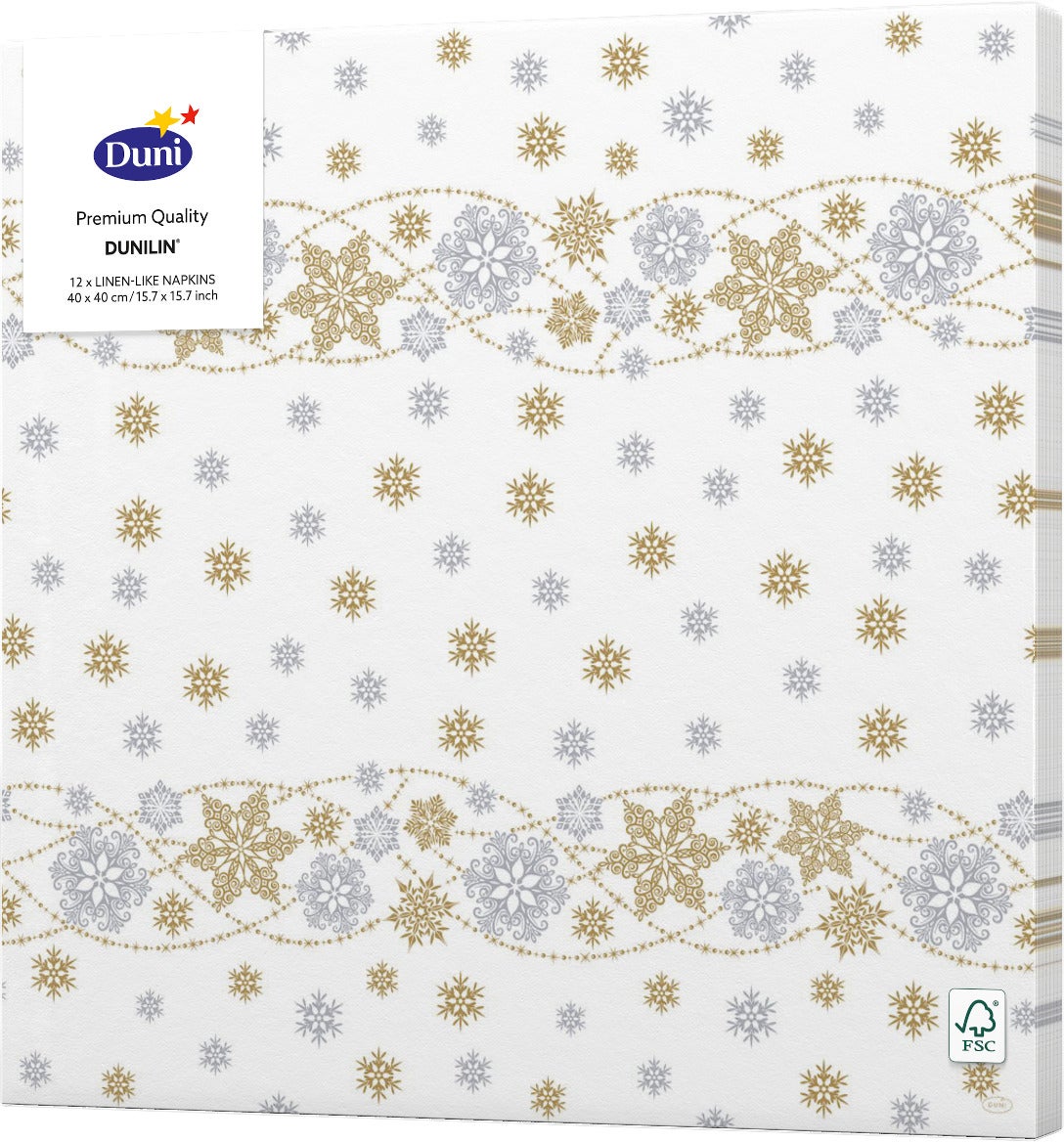 Duni servetten Snow Glitter wit 40 x 40 cm 12 stuks