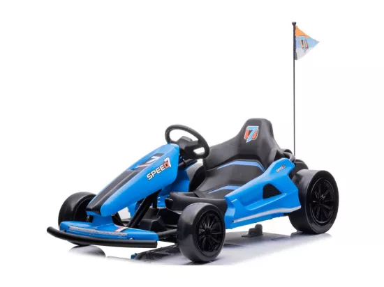 HOMEMiYN Kart électrique de drift 24V 13 km/h avec démarrage progressif, musique, klaxon, ceinture de sécurité pour enfants de 8 à 12 ans, (Bleu).