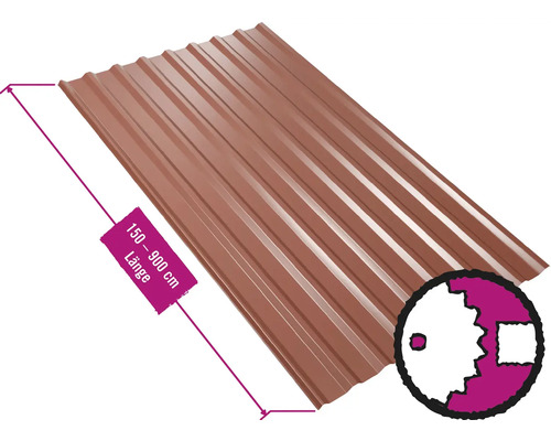 PRECIT trapezium dakplaat W20LR roodbruin RAL 8012 vaste breedte 1135 mm x dikte 0,5 mm (verkocht per meter van 150 tot max. 900 cm)